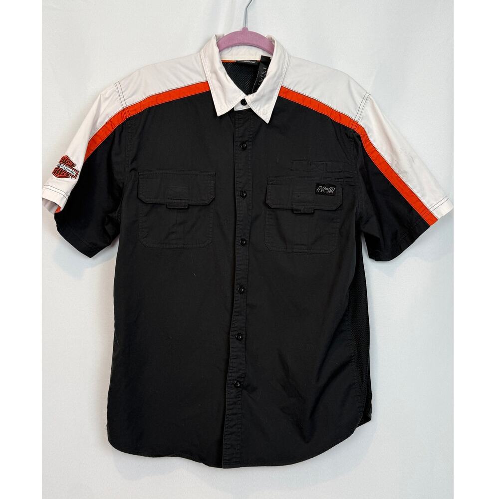 Harley-Davidson Performance Shirt Men's L Black Orange Colorblock Embroidered